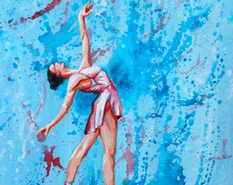 Original Ballerina Acrylic Painting on canvas - ballerina painting, abstract ballet dancer painting, blue ballerina on canvas