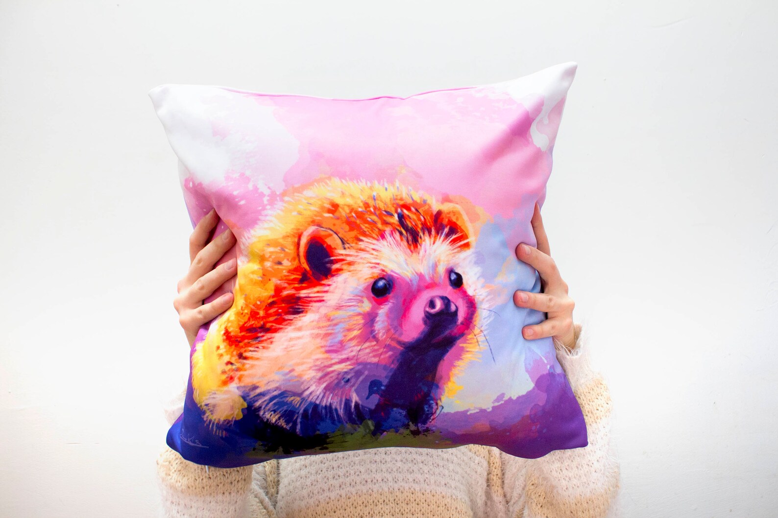 Cute Animal Pillow Cover 18x18 Polyester Hedgehog Pillow Etsy