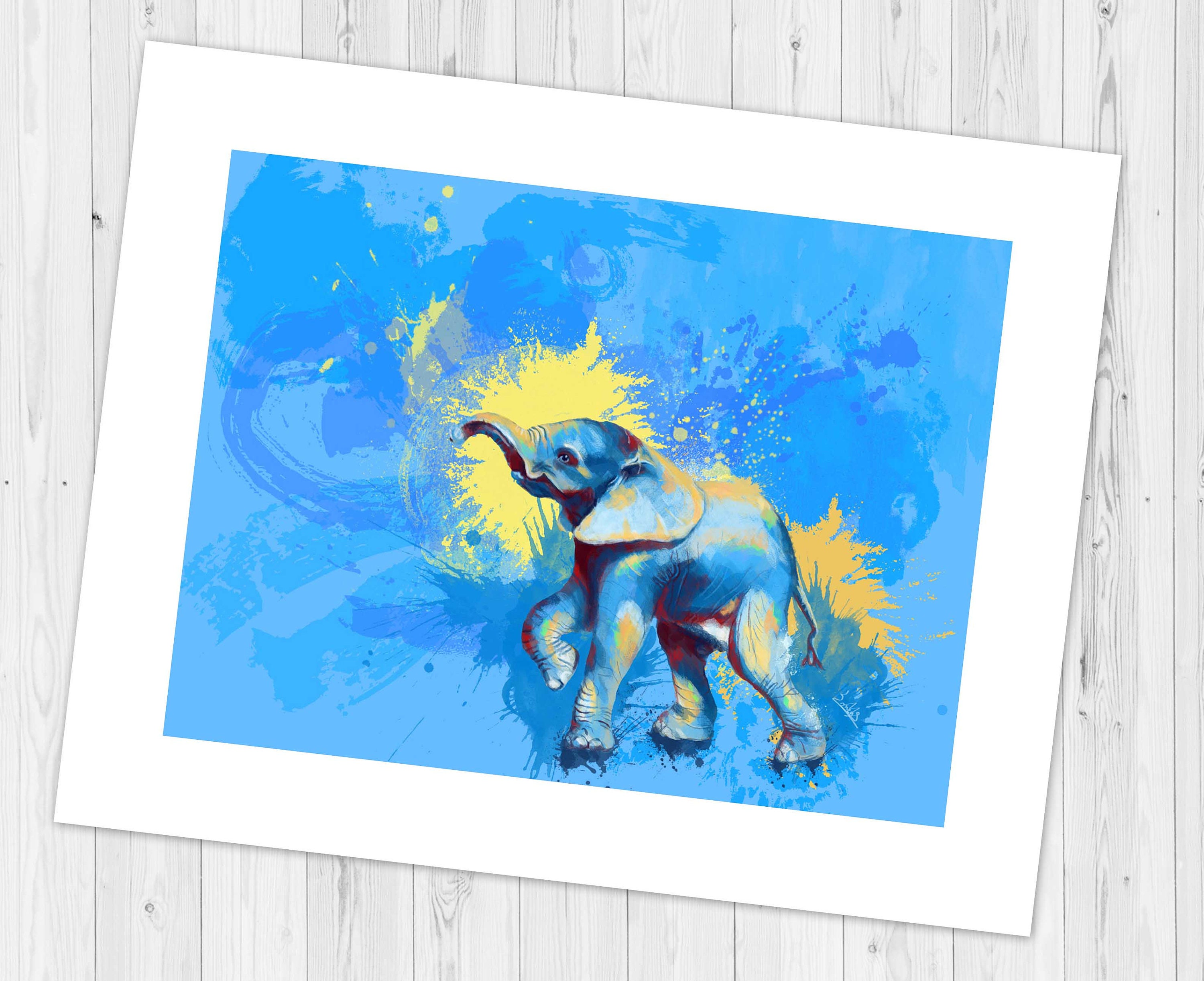 Baby Elephant Art Print Blue Elephant Wall Art for Nursery Etsy