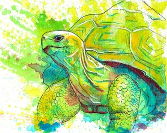 Giant Turtle Original Acrylic Painting on Canvas, Small Canvas Art 8x10, Hand Painted