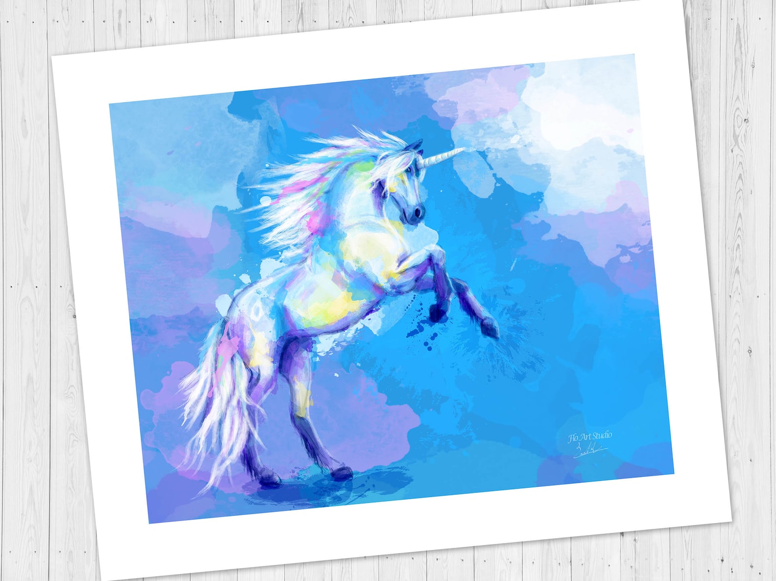 Colorful Unicorn Art Print Blue Unicorn Nursery Decor - Etsy