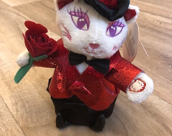 Vintage Dandee interactive dancing singing Valentines Day cat in tuxedo sings Oh You Beautiful Doll plush animal gift love