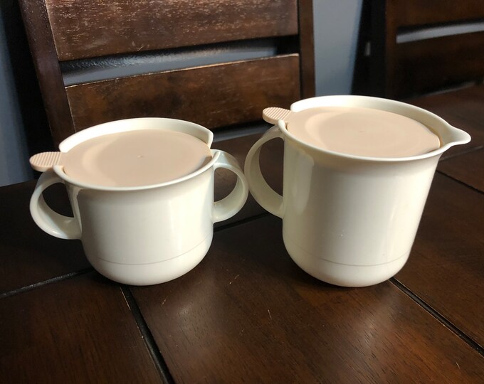 Vintage Tupperware Sugar Bowl Dispensers Keepers Cream Creamer White Pink Lids Etsy