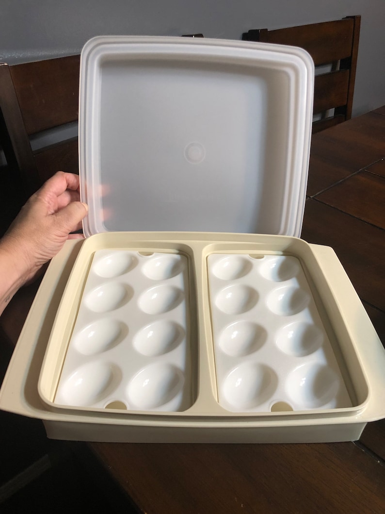 Vintage Tupperware Beige Devilled Egg Tray With Two White Etsy