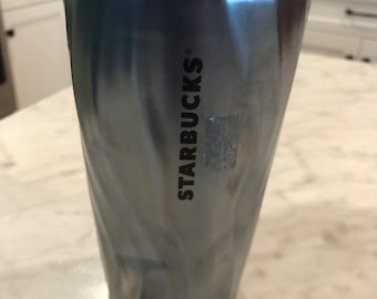 Vintage Starbucks siren waves blue double walled ceramic thermal coffee travel mug cup tumbler 12 oz
