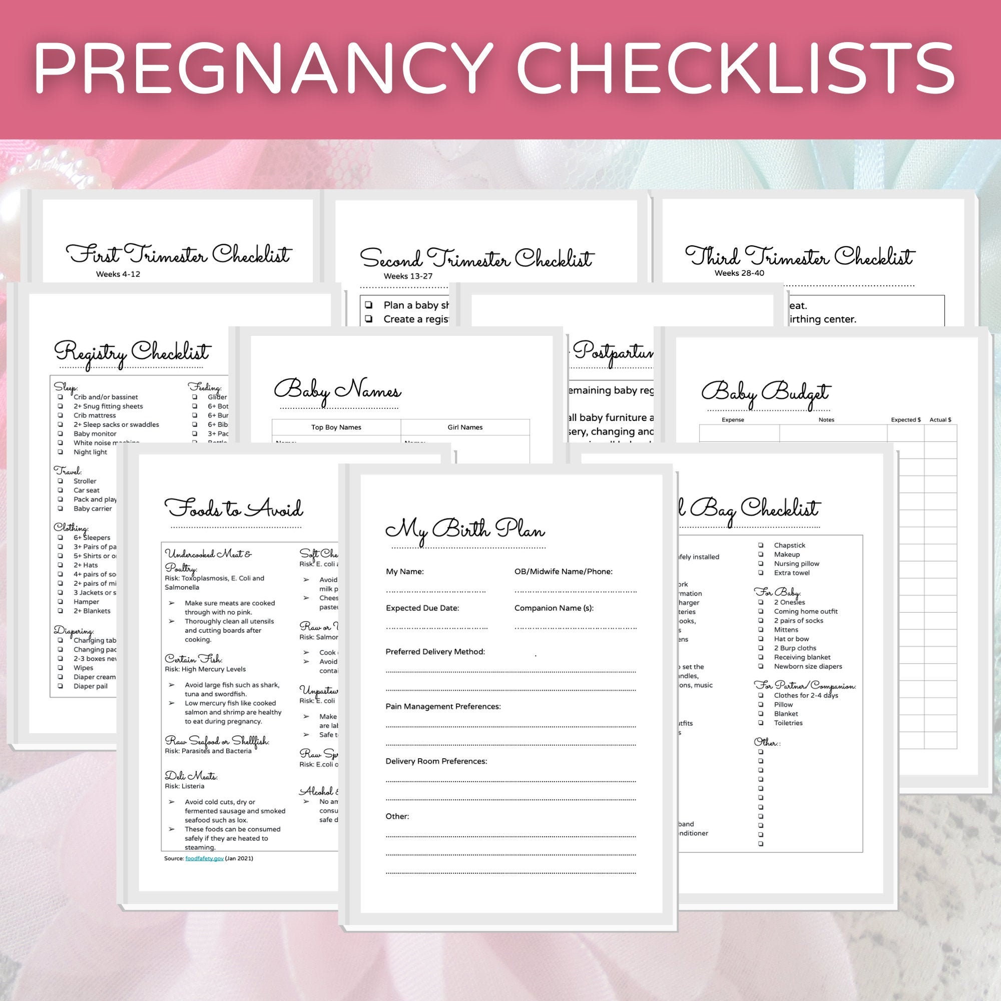 Pregnancy Planner Printable With Checklists Registry List | Etsy