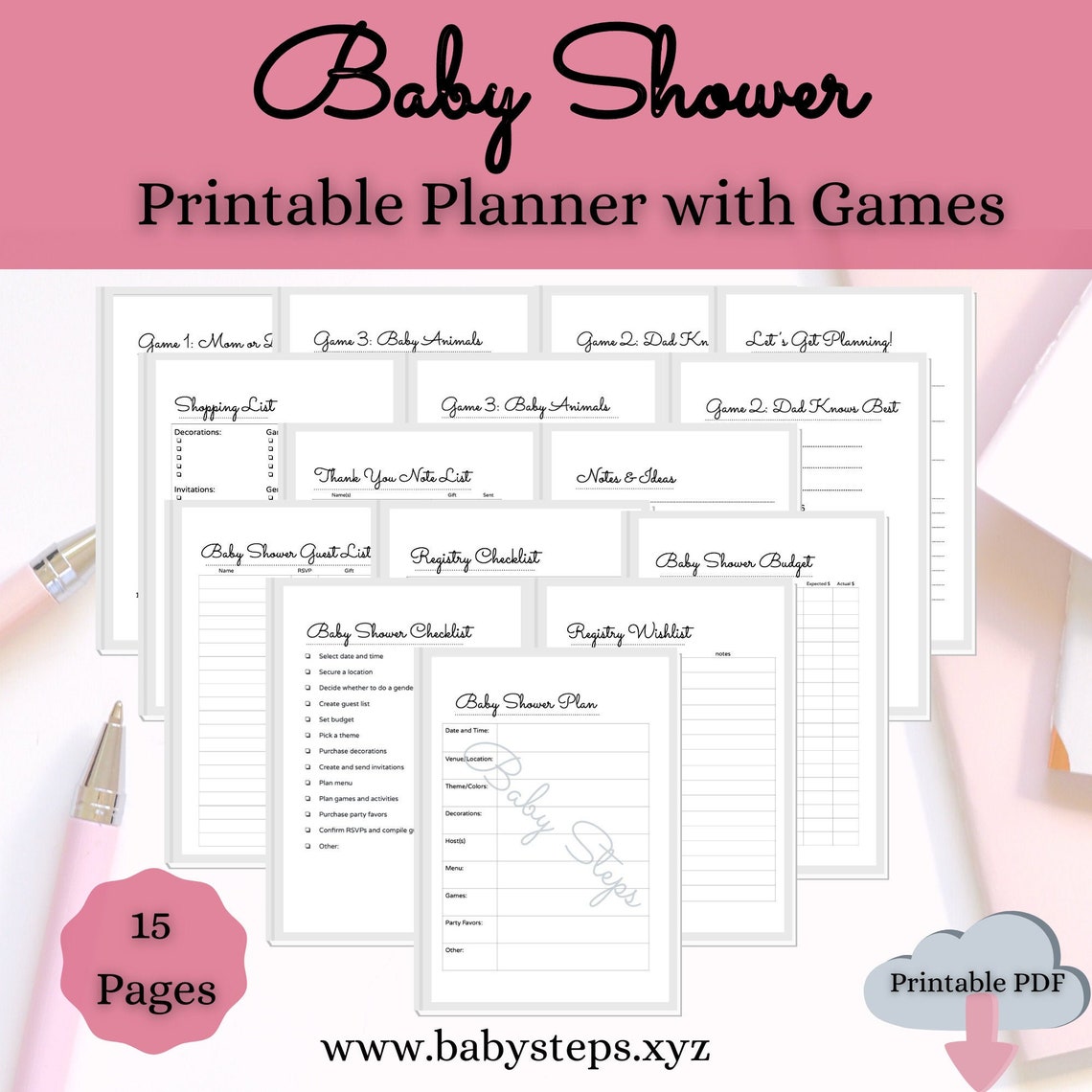 Baby Shower Planner Printable With Fun Games Registry Etsy