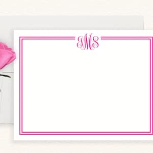 Monogram Personalized Stationery, Personalized Monogrammed Stationary, Border Thank You Note Cards, Flat Classic Monogram #2