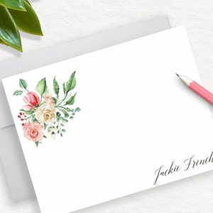 Floral Personalized Stationery, Christmas Thank You Stationary, Floral Note Cards, Thank You Notes With Flowers,  FLAT, FL30