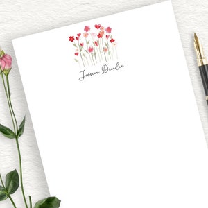 Hearts And Flowers Personalized Note Pad, Pink and Red Floral Notepad, Elegant Calligraphy, Valentine Note Pad