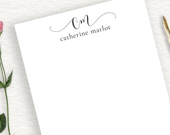 Monogram Personalized Notepad, Personalized Stationery, Stationary, Writing Paper, Custom Calligraphy Note Pad, Modern Swash Monogram