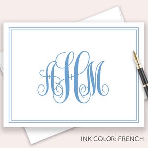 Monogrammed Personalized Stationery, Personalised Initials Stationary With Border, Thank You Note Cards, Classic Fold Over Notecards
