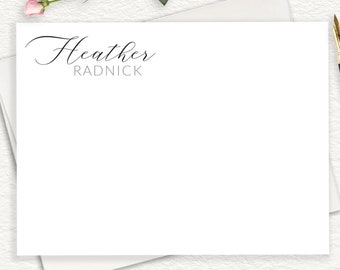 Modern Personalized Stationery, Classic Flat Note Cards, Thank You Cards, Elegant Signature Calligraphy With Sans Serif