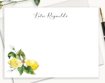 Lemon Bouquet Personalized Stationery, Tropical Floral Summer Note Cards, Citrus Botanical Thank You Cards, - FLAT, FL11