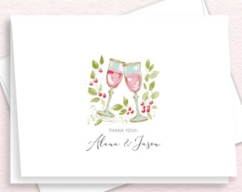 Personalized Romantic Coquette Champagne Flutes Note Cards For Bridal Shower, Engagement And Wedding Gifts