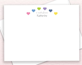 Rainbow Of Hearts Personalized Note Cards, Thank You Cards For Kids, Flat
