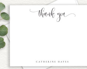 Personalized Thank You Stationery, Note Cards, Thank You Cards, Stationary Set, Whimsical Calligraphy, Script, Swash, Modern, Flat Cards