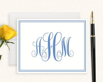 Monogrammed Personalized Stationery, Personalised Initials Stationary With Border, Thank You Note Cards, Classic Notecards #3