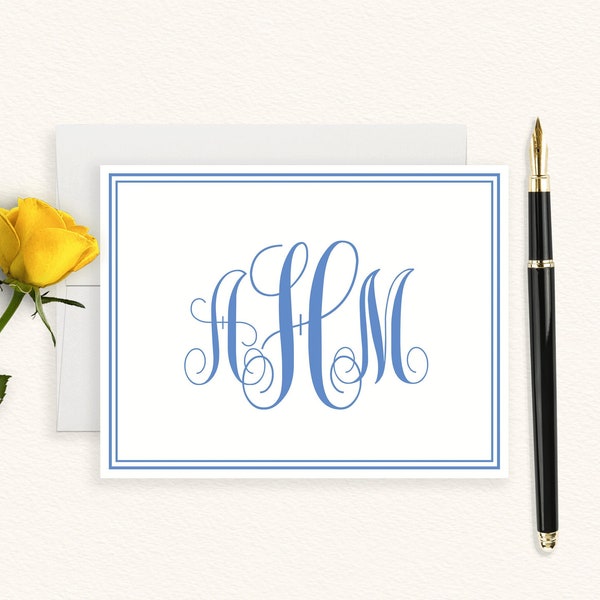 Monogrammed Personalized Stationery, Personalised Initials Stationary With Border, Thank You Note Cards, Classic Notecards #3