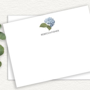 Blue Hydrangea Personalized Stationery, Floral Stationary, Simple Floral Note Cards, Classic Floral Thank You Cards, Vintage Floral, FLAT
