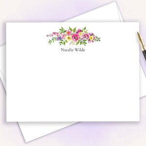 Floral Personalized Stationery, Classic Elegant Thank You Cards With Flowers, , Pink Floral Stationary, FLAT, FL28