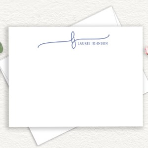 Personalized Monogram Stationery, Monogrammed Thank You Note Cards, Calligraphy Script With Swash Notecards, Custom Stationary Set, FLAT #28
