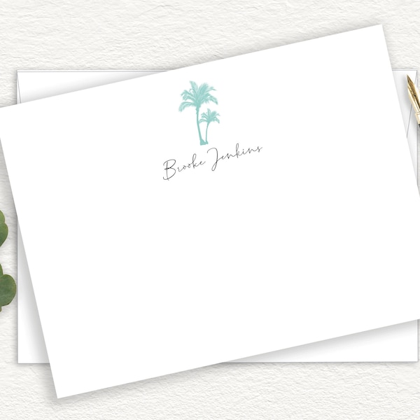 Palm Tree Personalized Note Cards, Tropical Summer Stationery, Beach Stationary, Preppy Summer Notes, Flat Cards