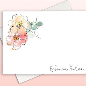 Modern Floral Personalized Stationary, Simple Elegant Floral Personalized Note Cards, Floral Thank You Cards Stationery, Line Drawing, FLAT