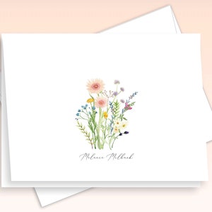 Wildflowers Personalized Stationary, Elegant Script Note Cards, Delicate Floral Design Stationery, Feminine Thank You Cards, Folded, FL42
