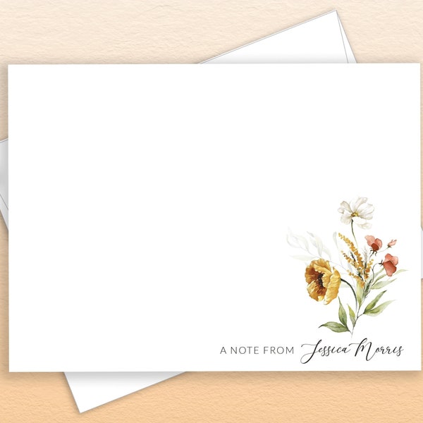 Rustic Autumn Personalized  Floral Frame Stationary, Wine Rust Fall Bouquet, Floral Thank You Note Card Stationery, FLAT FL59