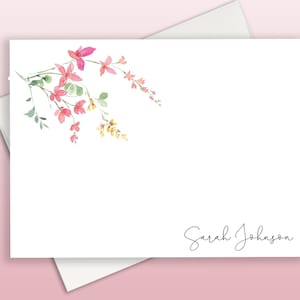 Floral Watercolor Wildflowers Personalized Stationary, Gardening Note Cards, Simple Modern Thank You Cards With Flowers, Calligraphy, FLAT imagem 1