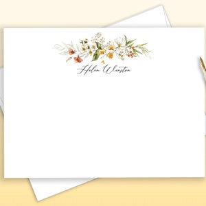 Rustic Wildflowers Personalized Stationary, Elegant Floral Thank You Note Cards, Autumn Flowers Stationery, Delicate Bouquet, FLAT FL47