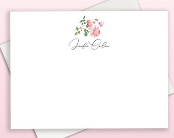 Floral Personalized Stationery, Pink Rose Stationary, Note Cards With Flowers, Stationery Set, Mothers Day, Vintage Pink Roses, FLAT, FL26