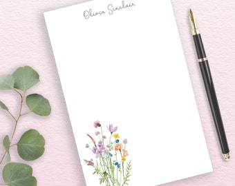 Personalized Wildflowers Notepad, Watercolor Floral Gardening Stationery, Whimsical Notepad With Flowers, Elegant Calligraphy Stationary