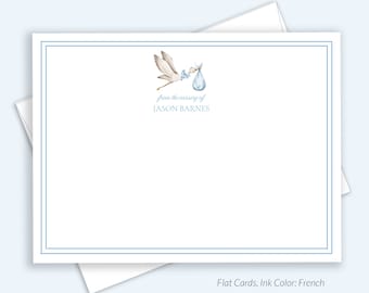 Personalized Stork Baby Boy, Girl, Neutral Thank You Cards for Shower, From The Nursery Of Stationery Set, Flat