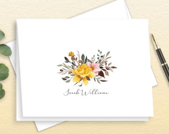 Rustic Autumn Personalized Floral Stationary, Wine Rust Watercolor Fall Bouquet, Floral Thank You Note Card Stationery, FOLDED FL58