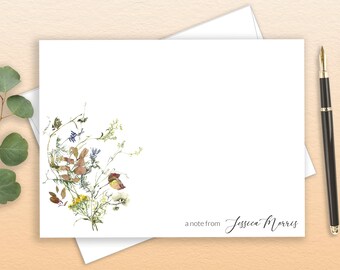 Rustic Autumn Personalized  Floral Frame Stationary, Wine Rust Fall Bouquet, Floral Thank You Note Card Stationery, FLAT FL60