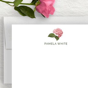 Pink Hydrangea Personalized Stationery, Floral Stationary, Simple Floral Note Cards, Classic Floral Thank You Cards, Vintage Floral