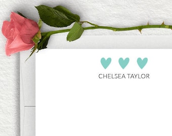 Personalized Stationery, Personalized Note Card Set, Modern Heart Stationary, Thank You Note Cards, Custom Stationery, Bridesmaid, H02