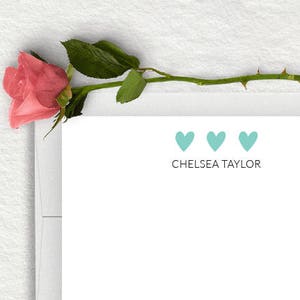 Personalized Stationery, Personalized Note Card Set, Modern Heart Stationary, Thank You Note Cards, Custom Stationery, Bridesmaid, H02