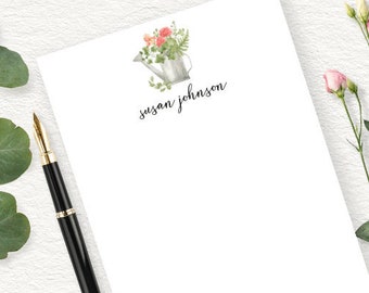 Floral Personalized Notepad, Pink Hydrangea In Watering Can, Summer Floral Garden Stationery, Gardener Writing Pad, Summer Flowers Paper