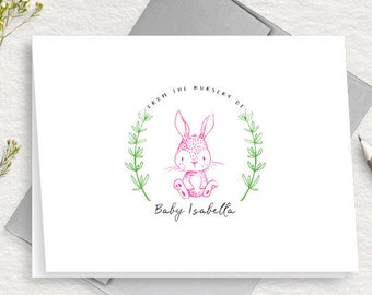 Baby Thank You Cards, From The Nursery Of, Personalized Baby Stationery, Bunny Rabbit, Baby Shower Gift, Baby Stationery Set, Bunny, BC12