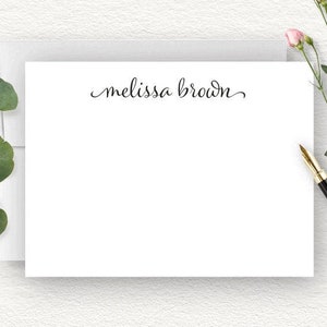 Personalized Stationery, Calligraphy Thank You Note Cards, Simple Custom Script With Curly Swashes,  Flat Cards #30