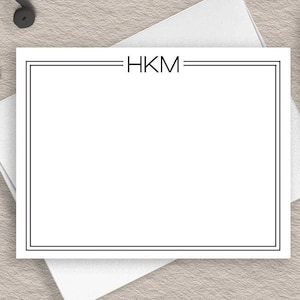 Mens Personalized Monogrammed Stationery, Mens Stationary With Border, Monogram Business Note Cards, Classic Flat Correspondence Cards,