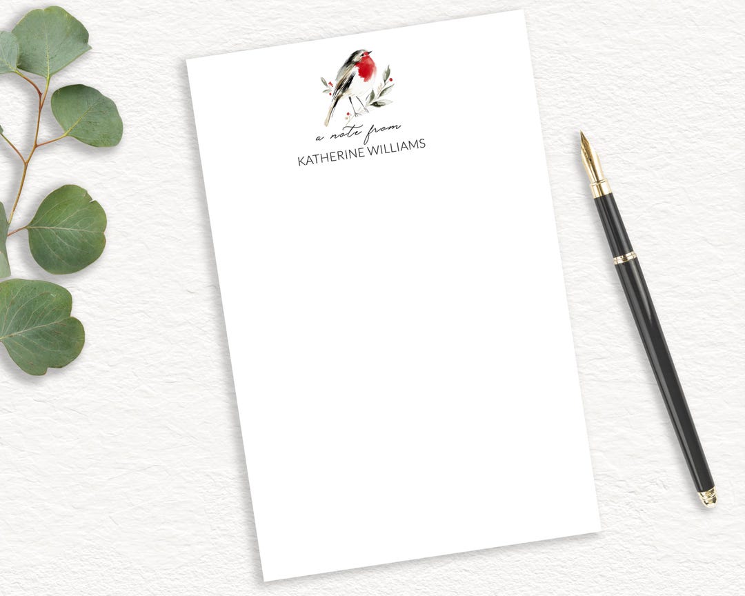 Cardinal Note Paper Watercolor Cardinal on Custom Personalized Christmas Notepad for ...