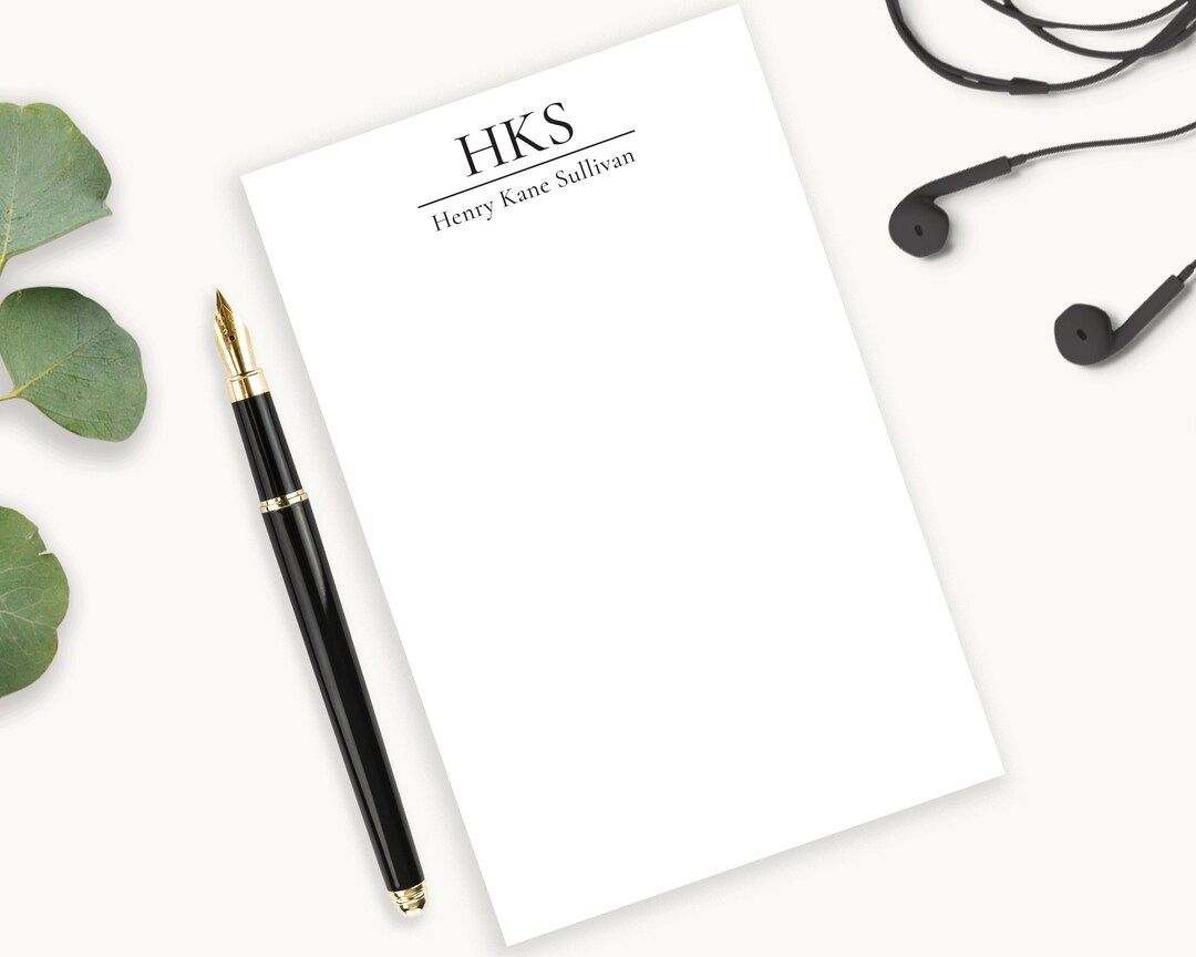 Mens Classic Monogram Note Pad, Stationery for Men, Custom Serif Font ...