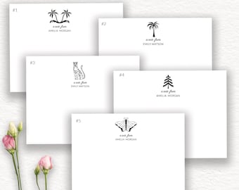 Minimalist Personalized Stationery, Customized Note Cards With A Choice Of Palm Trees, Leopard, Monarch, Or Pine Tree