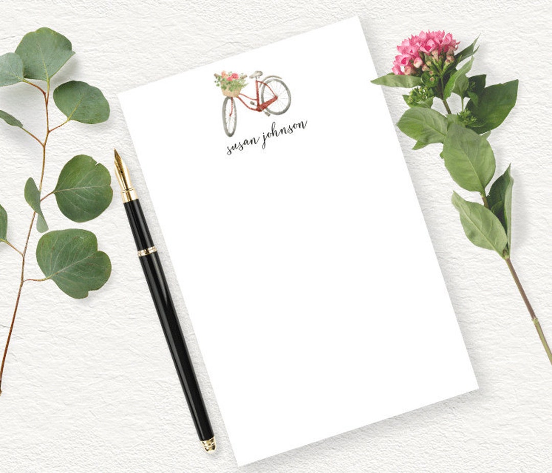 Bicycle Personalized Notepad, Bike With Pink Hydrangea Flowers in A ...