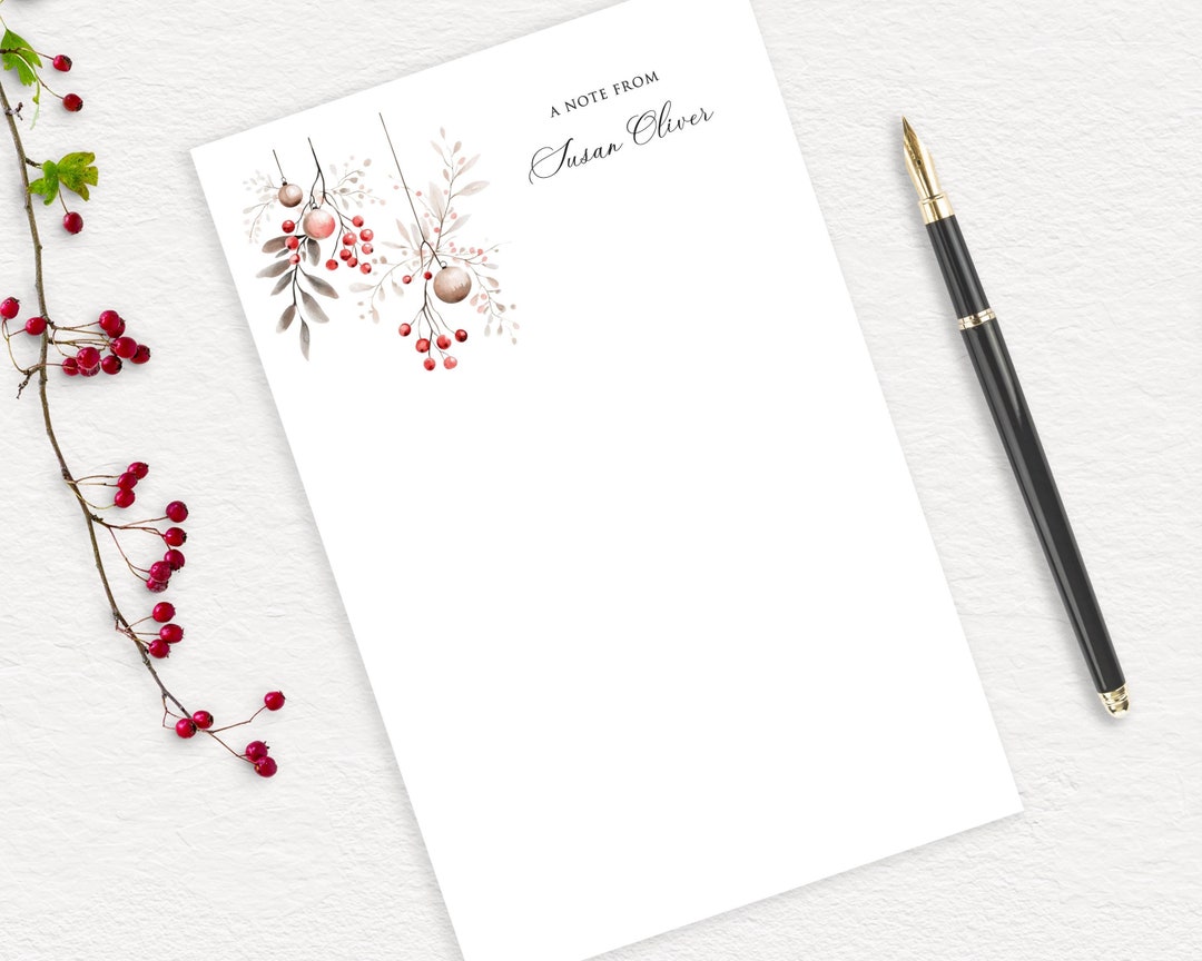 Custom Christmas Notepad With Ornaments, Branches and Greenery, Thank ...
