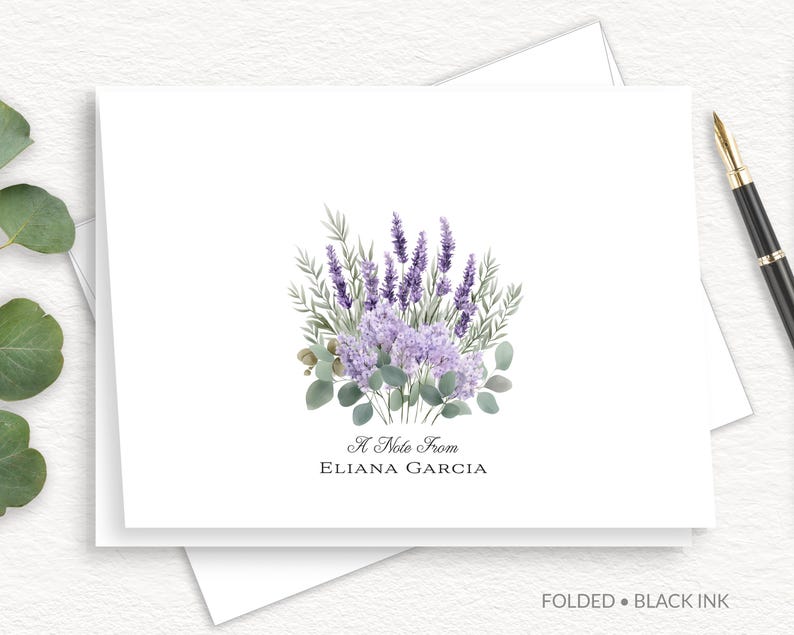 Lavender Bouquet Personalized Stationery, Purple Floral Thank You Note ...